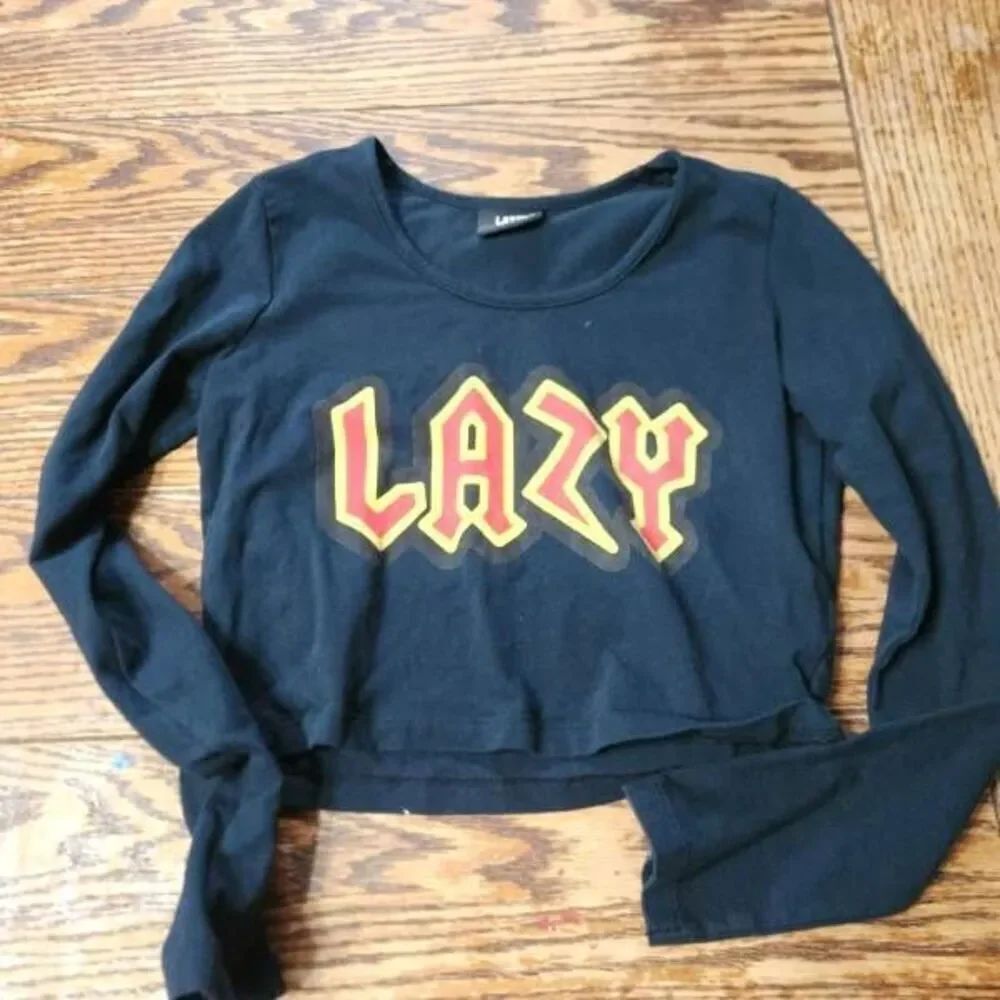 Lazy Oaf black Lazy crop top sz Small